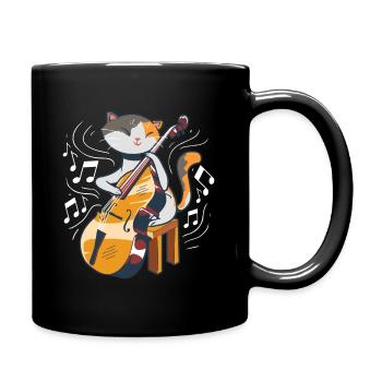 Sweet cat plays double bass bassist - Full Colour Mug - black - Right