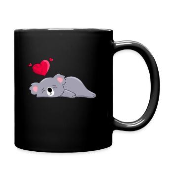 Schlafender Koala mit Herz Cartoon Schlafmotiv - Tasse einfarbig - Schwarz - Rechts