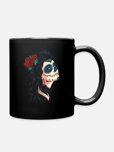 Cute Lady of the Dead La Calavera Catrina - Full Colour Mug - black
