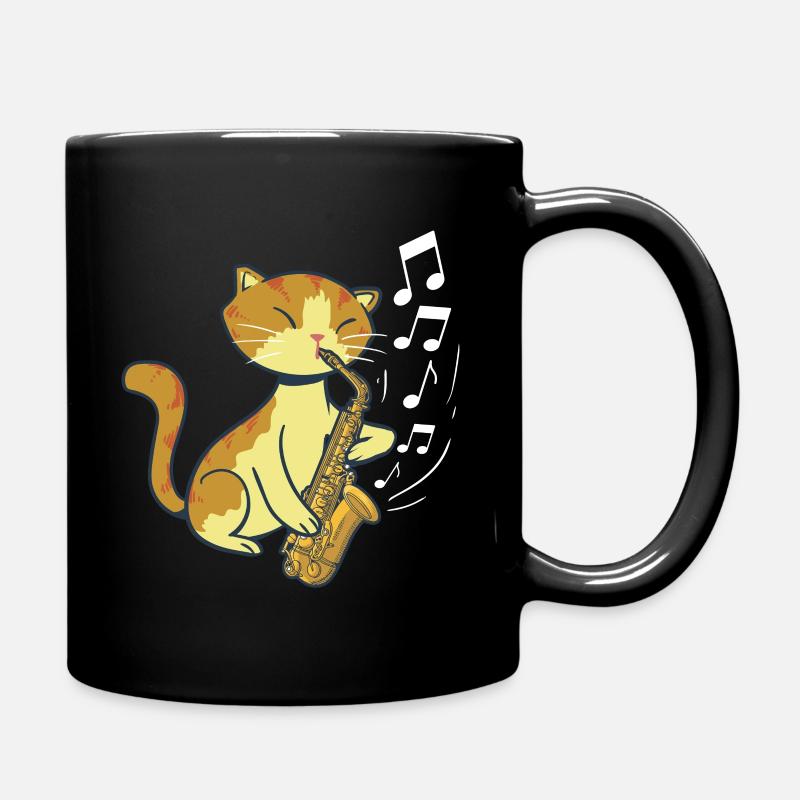 Süße Katze spielt Saxofon Saxophone Saxofonist - Tasse einfarbig - Schwarz