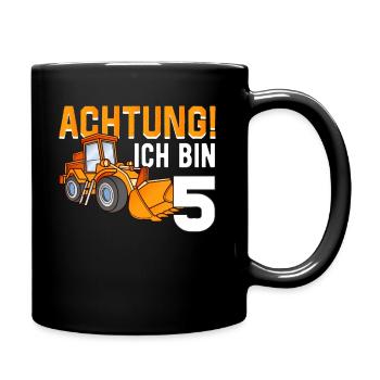 5. Geburtstag Achtung Ich Bin 5 Bagger Baustelle - Tasse einfarbig - Schwarz - Rechts