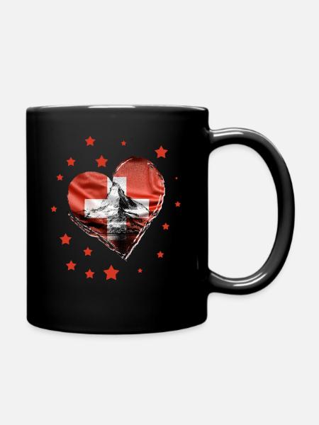 Schweiz Swiss Schweizer Geschenk Alpen Berge Fahne - Tasse einfarbig - Schwarz