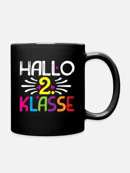 Hallo 2 Klasse Grundschule Schulbeginn Geschenk - Tasse einfarbig - Schwarz
