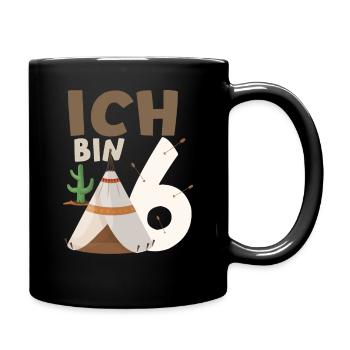 6. Geburtstag Indianer Ich bin 6 Jahre Tipi Kinder - Tasse einfarbig - Schwarz - Rechts