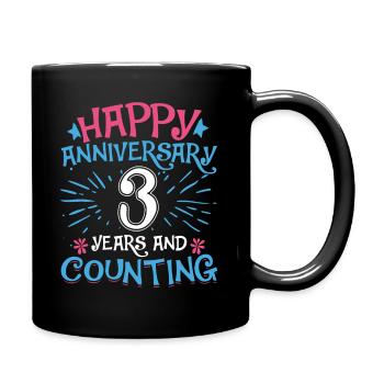 Wedding Happy Anniversary 3 Years and Counting - Full Colour Mug - black - Right