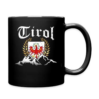 Tirol Tiroler Adler Wappen und Berge Retro Look - Tasse einfarbig - Schwarz - Rechts