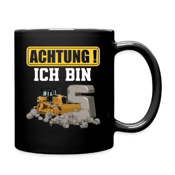 5. Geburtstag Achtung Ich Bin 5 Bagger Baustelle - Tasse einfarbig - Schwarz - Rechts