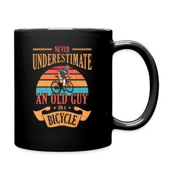 Never Underestimate Old Guy on a Bicycle Cycling - Full Colour Mug - black - Right