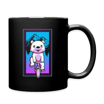 Bear Biker Riding A Bicycle Mountain Bike Kawaii - Full Colour Mug - black - Right