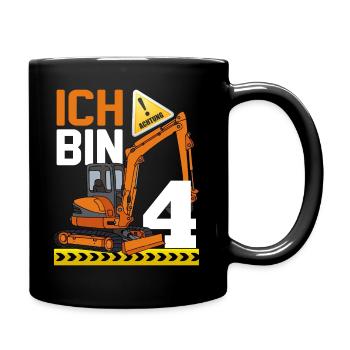 4. Geburtstag Achtung Ich Bin 4 Bagger Baustelle - Tasse einfarbig - Schwarz - Rechts