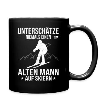 Unterschätze niemals einen alten Mann auf Skiern - Tasse einfarbig - Schwarz - Rechts