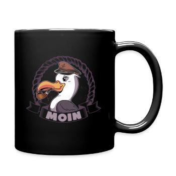 Moin Möwe Nordlichter Norddeutschland Plattdeutsch - Tasse einfarbig - Schwarz - Rechts