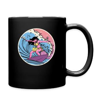 Surfer Anime Girl Vaporwave Surfboard Surfen - Tasse einfarbig - Schwarz - Rechts