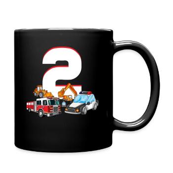 2. Geburtstag 2 Jahre Feuerwehr Polizei Bagger - Tasse einfarbig - Schwarz - Rechts