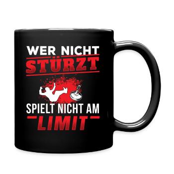 Eisstock Wer nicht stürzt spielt nicht am Limit - Tasse einfarbig - Schwarz - Rechts