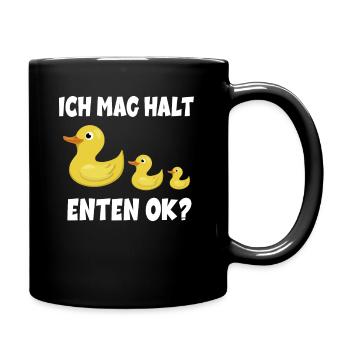 Ich mag halt Enten OK - Gelbe Ente Badeente - Tasse einfarbig - Schwarz - Rechts