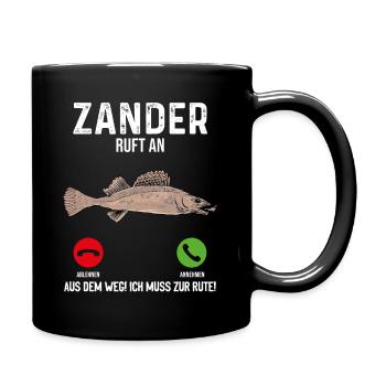 Zander Angeln - Tasse einfarbig - Schwarz - Rechts