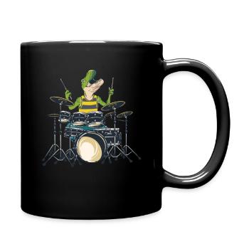 Funny Dinosaur with a Drum Set Schlagzeuger - Tasse einfarbig - Schwarz - Rechts