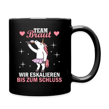 Team Braut JGA Einhorn Hochzeit - Tasse einfarbig - Schwarz - Rechts