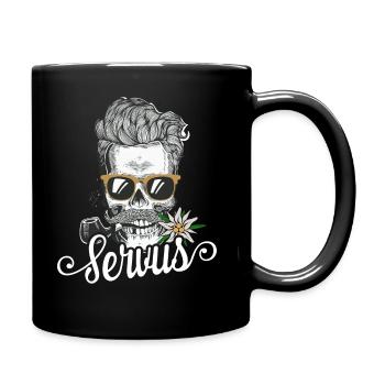 Servus Totenkopf Bayern Tirol Tracht - Tasse einfarbig - Schwarz - Rechts