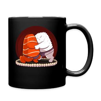 Japanese Sumo Sushi Salmon Hug Maki Nigiri Sashimi - Full Colour Mug - black - Right