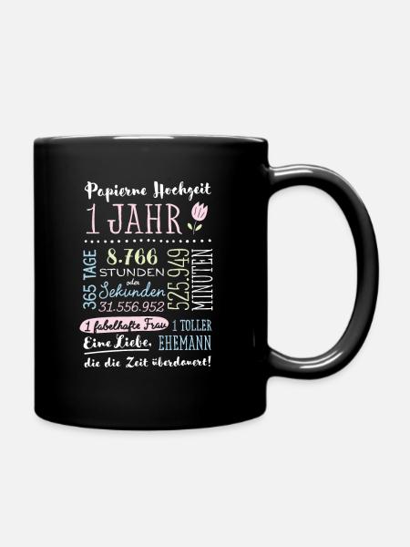 Papierhochzeit 1 Jahr Hochzeitstag Geschenk - Tasse einfarbig - Schwarz