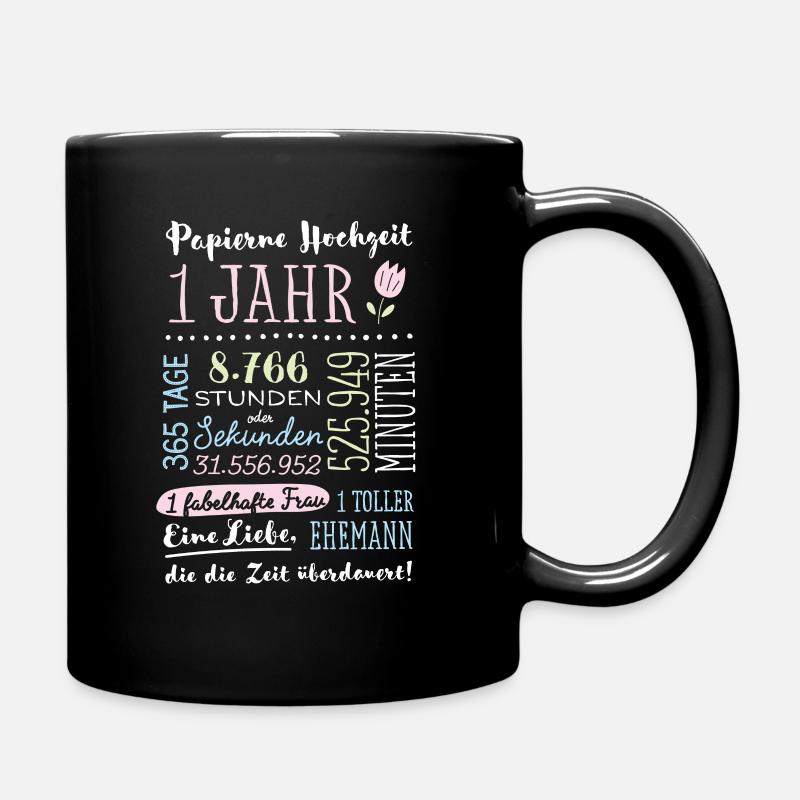Papierhochzeit 1 Jahr Hochzeitstag Geschenk - Tasse einfarbig - Schwarz