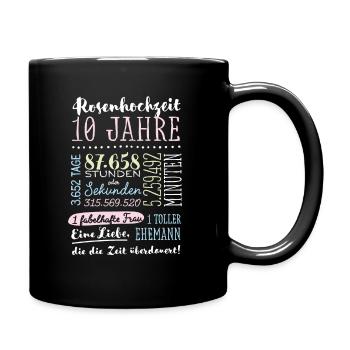 Rosenhochzeit 10 Jahre Hochzeitstag Geschenk - Tasse einfarbig - Schwarz - Rechts