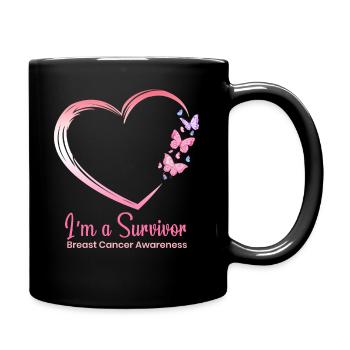 Pink Ribbon Breast Cancer Survivor Support Cancer - Full Colour Mug - black - Right