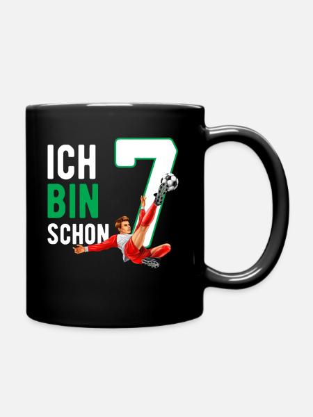 7. Geburtstag 7 Jahre Fußball Fußballspieler - Tasse einfarbig - Schwarz