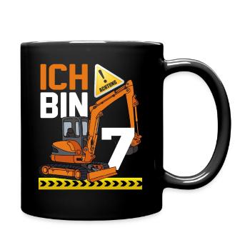 7. Geburtstag Achtung Ich Bin 7 Bagger Baustelle - Tasse einfarbig - Schwarz - Rechts