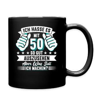 50. Geburtstag - Tasse einfarbig - Schwarz - Rechts