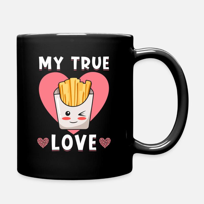 Pommes Kawaii Pommes Essen Liebe - Tasse einfarbig - Schwarz