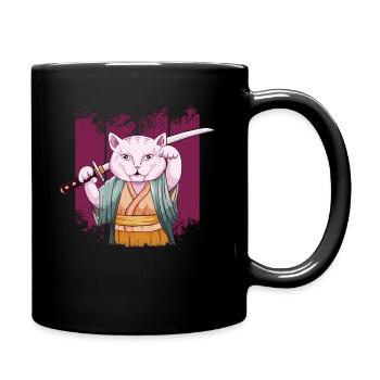 Japanese Samurai Maneki Neko Cat Katana Aesthetic - Full Colour Mug - black - Right