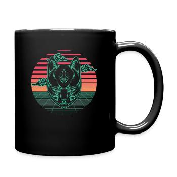 Sythnwave Japan Kitsune Fuchs Mask Retro Aesthetic - Tasse einfarbig - Schwarz - Rechts
