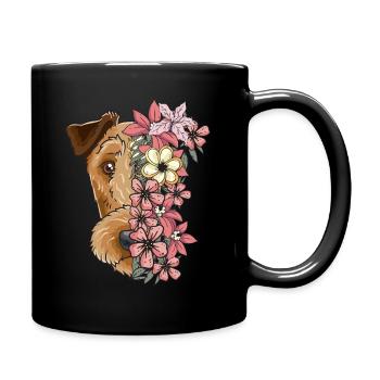 Irish Terrier with flowers - Full Colour Mug - black - Right