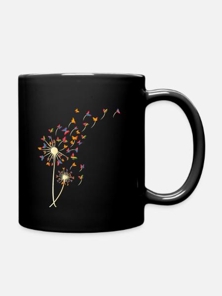 Löwenzahn bunte Schmetterling - Tasse einfarbig - Schwarz