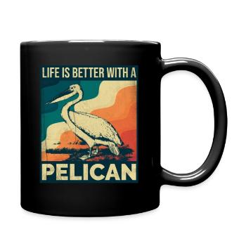 Pelikan Spruch Palmen Retro - Tasse einfarbig - Schwarz - Rechts
