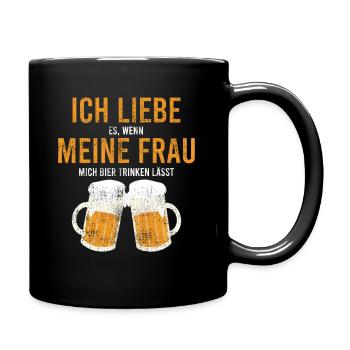Bier Trinken Frau Spruch - Tasse einfarbig - Schwarz - Rechts