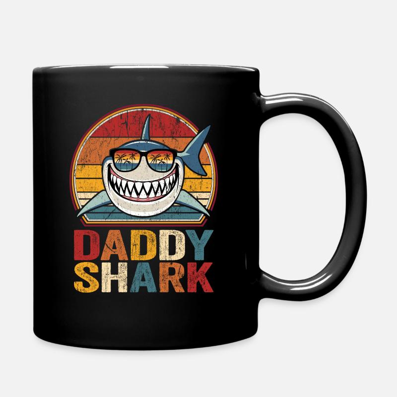 Papa Hai Retro Daddy Shark Hai Papa Vater Opa Dad - Tasse einfarbig - Schwarz