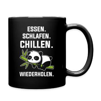 Essen Schlafen Chillen Wiederholen Panda Pandabär - Tasse einfarbig - Schwarz - Rechts