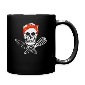 Totenkopf Köchin mit Messer und Schneebesen - Tasse einfarbig - Schwarz - Rechts