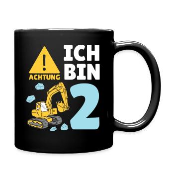 2. Geburtstag Bagger 2 Jahre Alt Baustelle Junge - Tasse einfarbig - Schwarz - Rechts