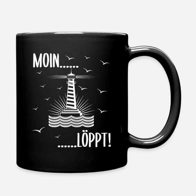 Leuchtturm und Möwen Nordsee Ostsee Moin Löppt - Tasse einfarbig - Schwarz