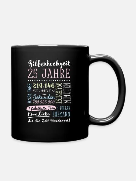 Silberhochzeit 25 Jahre Hochzeitstag Geschenk - Tasse einfarbig - Schwarz