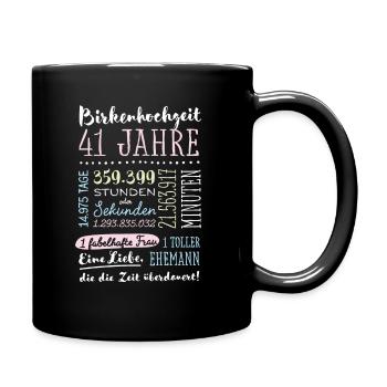 Birkenhochzeit 41 Jahre Hochzeitstag Geschenk - Tasse einfarbig - Schwarz - Rechts