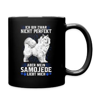 Mein Samojede liebt mich Schlittenhund Spruch - Tasse einfarbig - Schwarz - Rechts
