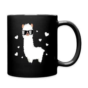 Lama Llama Alpaca with sunglasses and hearts - Full Colour Mug - black - Right