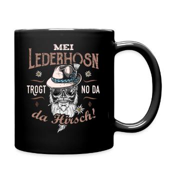Lustige Sprüche Mei Lederhosn Hirsch - Tasse einfarbig - Schwarz - Rechts