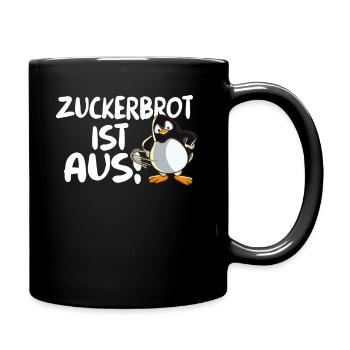 Lustiger Pinguin mit Peitsche Zuckerbrot ist aus - Tasse einfarbig - Schwarz - Rechts